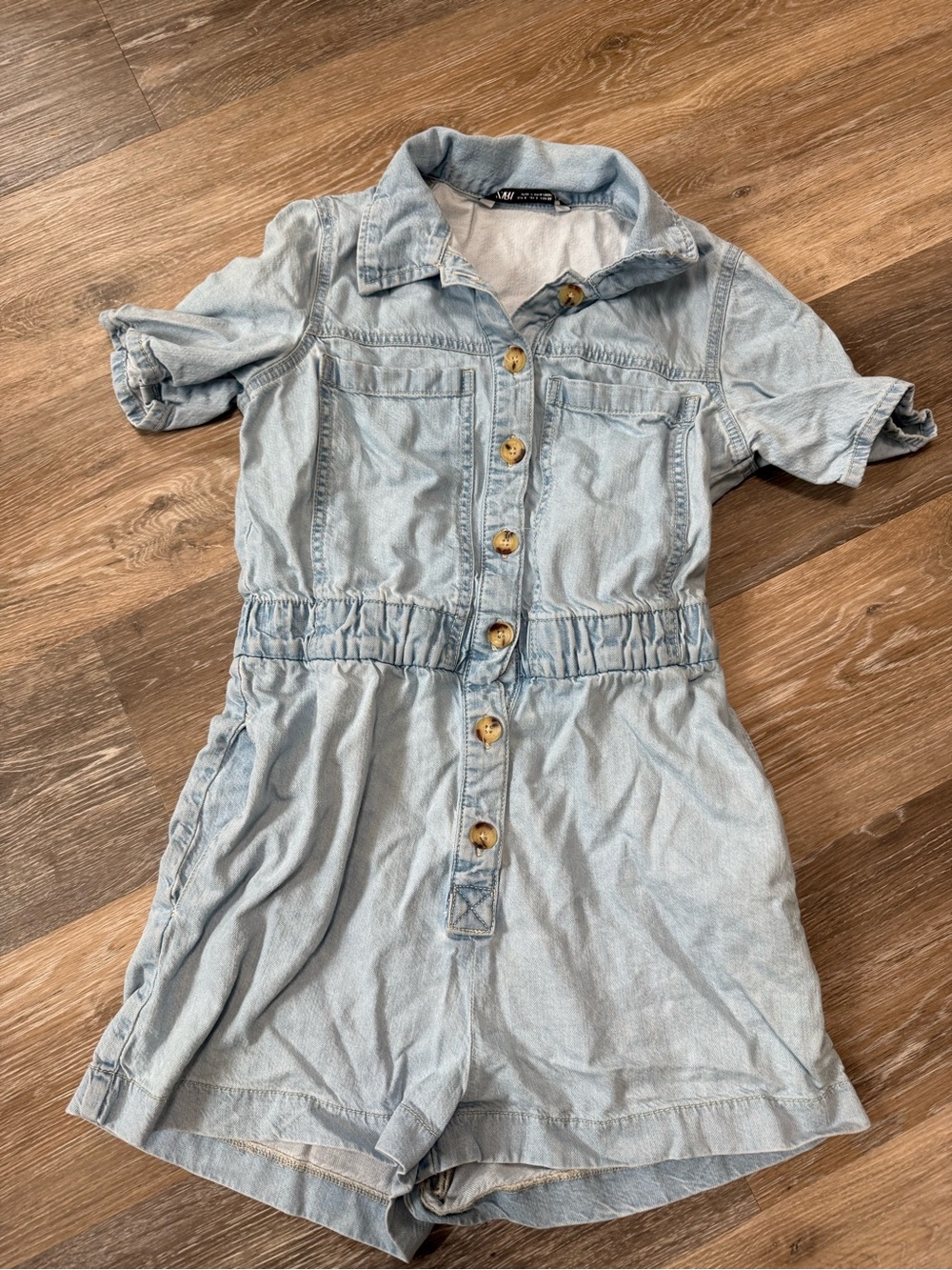Zara Light Denim Short Sleeve Button Romper